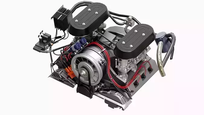 Porsche Flat Six Air Cooled Engine  Low-poly 3D model
