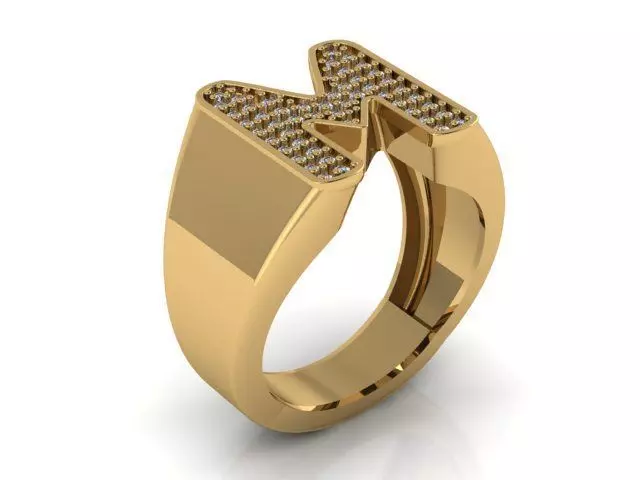 ALPHABET M DIMOND RING FOR MEN FASHION 3D PRINTABLE MODEL 3D print model