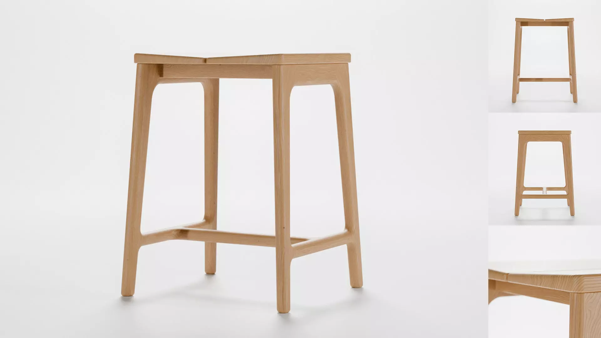 Handmade modern small wooden stool Free low-poly 3D model