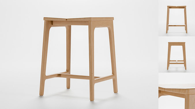 Handmade modern small wooden stool Free low-poly 3D model