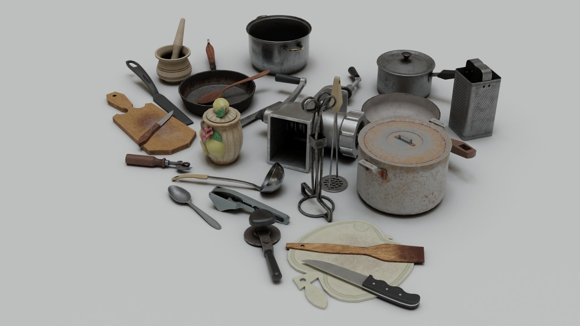 Old kitchen appliances for cooking pack Low-poly 3D model_1