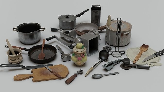 Old kitchen appliances for cooking pack Low-poly 3D model