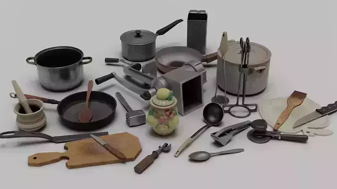 Old kitchen appliances for cooking pack Low-poly 3D model