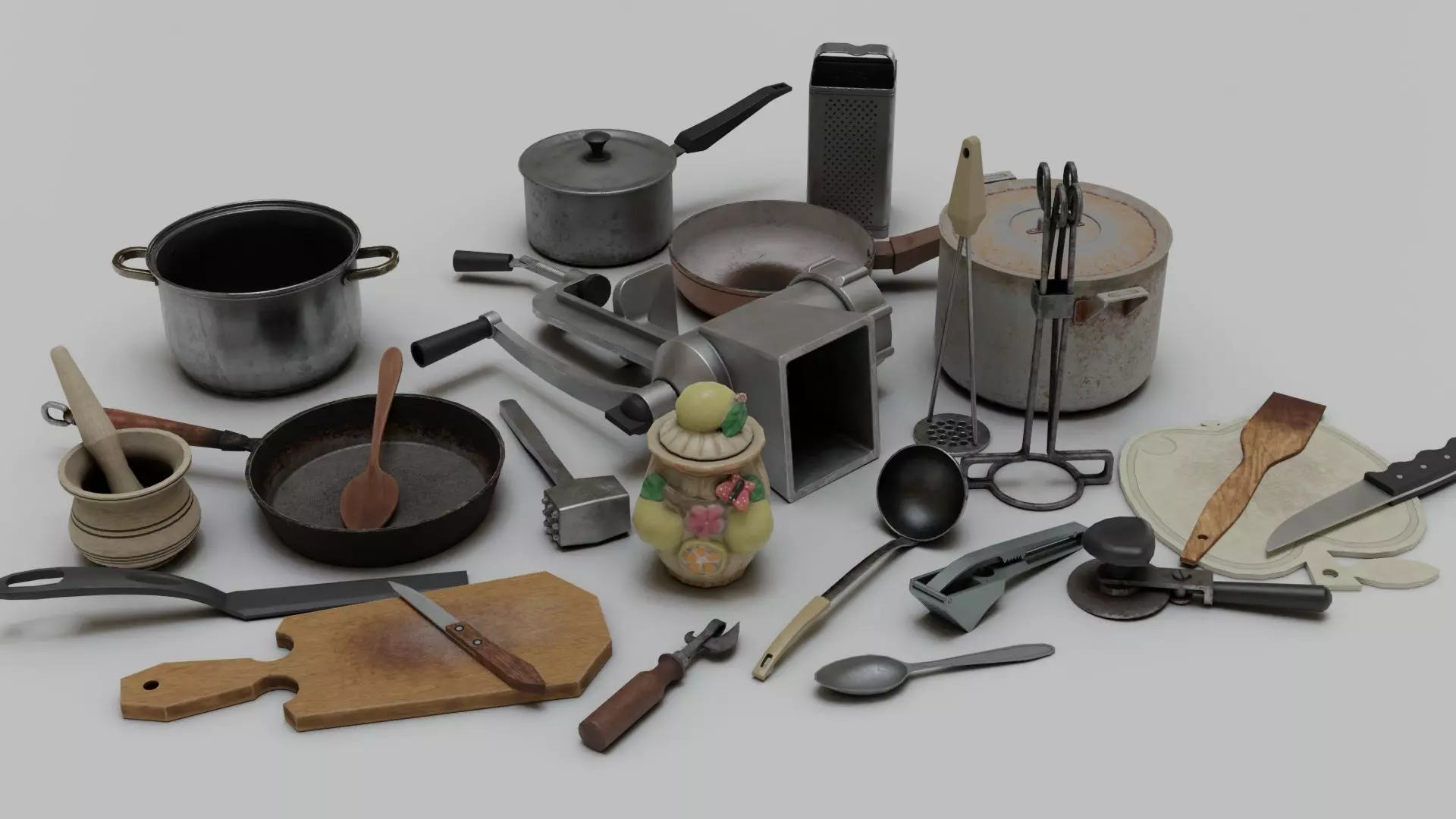 Old kitchen appliances for cooking pack Low-poly 3D model_0