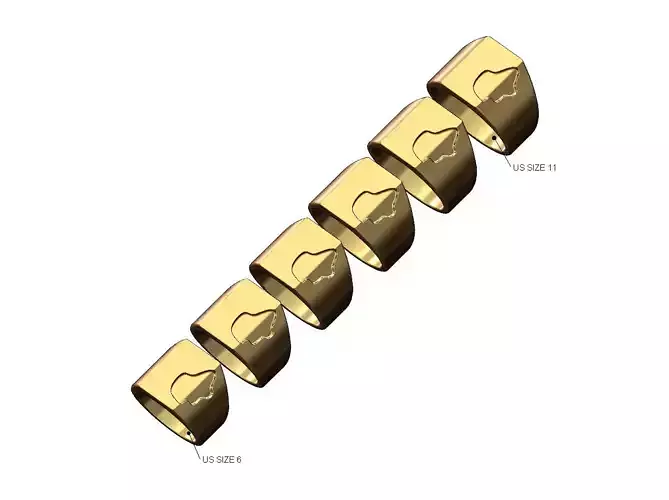 Enamel carved elongated rectangular signet ring US sizes 6to11 3D print model
