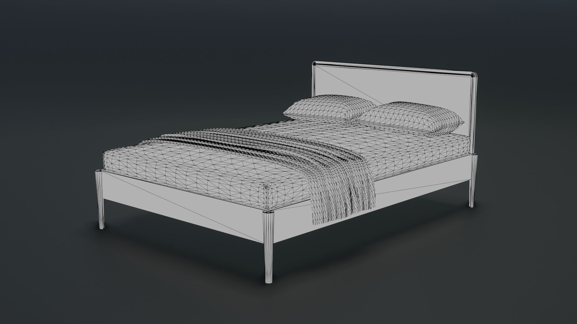 Modern Aesthetic Full Bed with PBR Textures 3D model_3