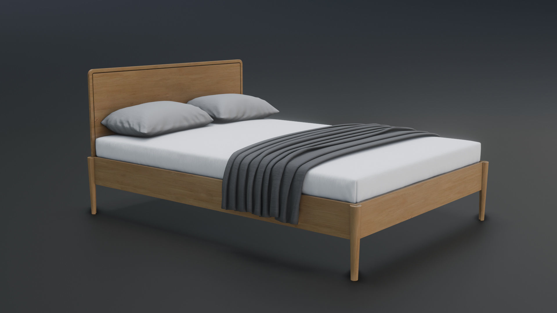 Modern Aesthetic Full Bed with PBR Textures 3D model_1