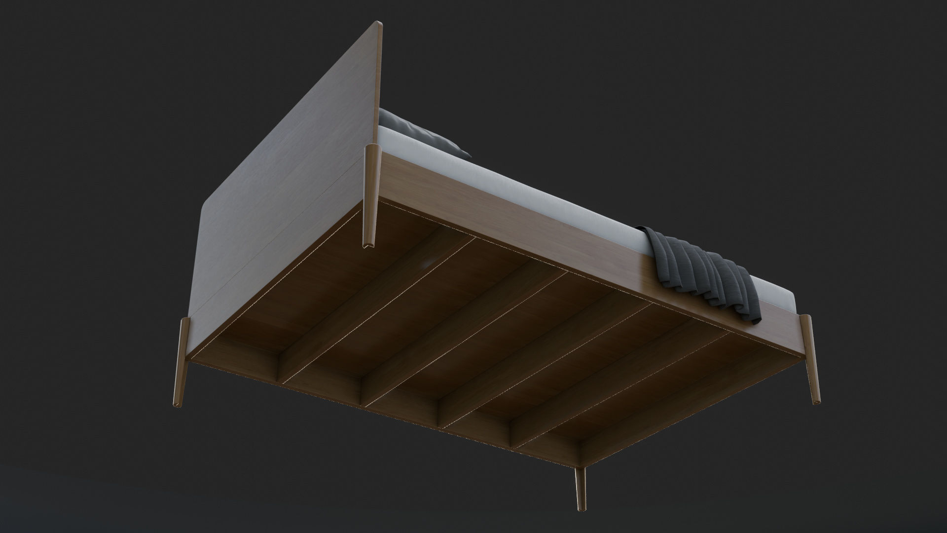 Modern Aesthetic Full Bed with PBR Textures 3D model_2