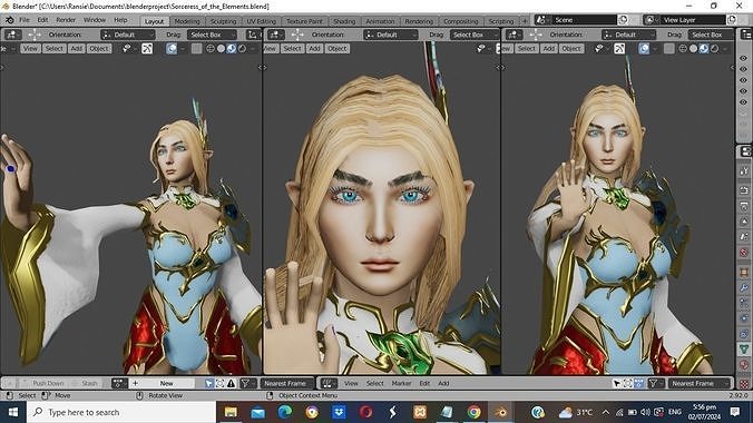 Sorceress of the Elements Game Character Low-poly 3D model