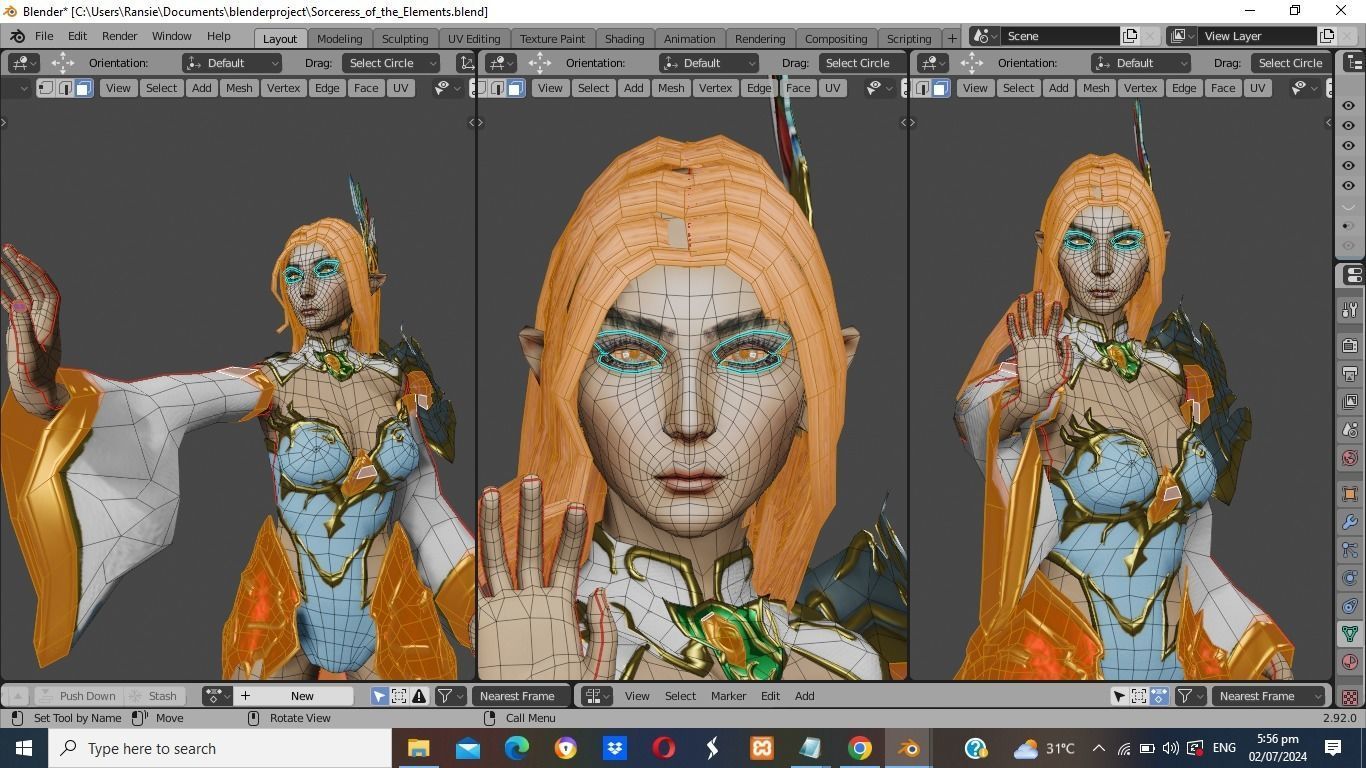 Sorceress of the Elements Game Character Low-poly 3D model_6