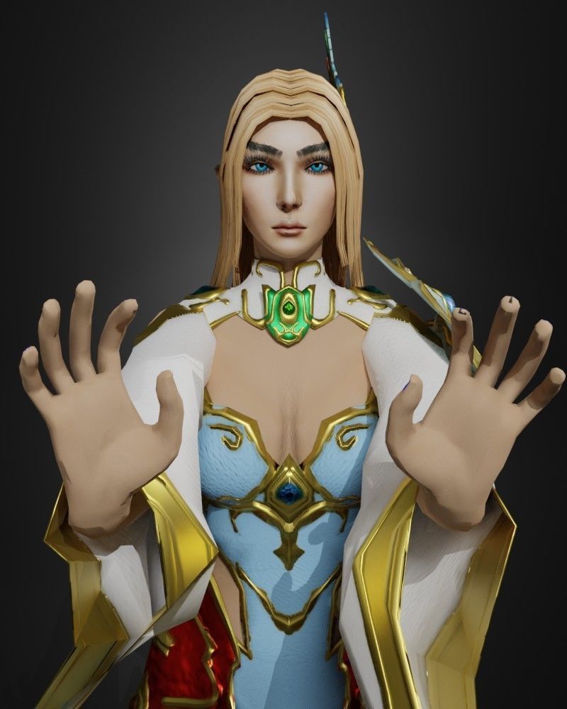 Sorceress of the Elements Game Character Low-poly 3D model_16