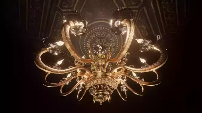 Golden Chandelier with Engraved Patterns