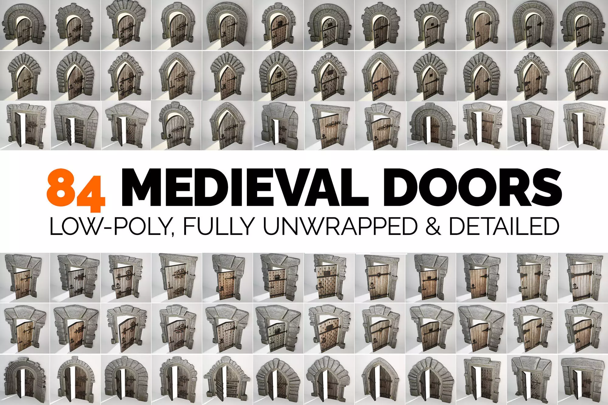 Medieval Doors - 84 Game-Ready Door Asset Pack Low-poly 3D model_0
