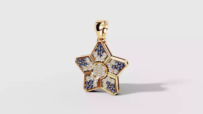 Pendant  form of a five-pointed star with diamonds and sapphires 3D print model