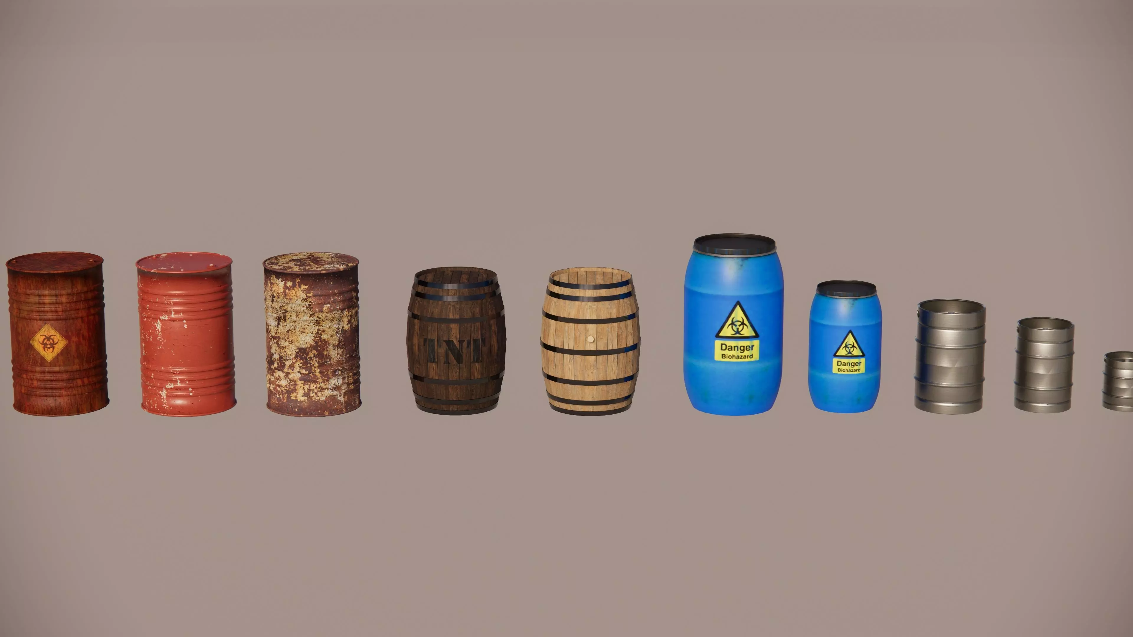 Barrels Drums and Casks Mini Pack 3D Model Low-poly 3D model_0