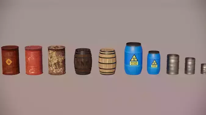 Barrels Drums and Casks Mini Pack 3D Model