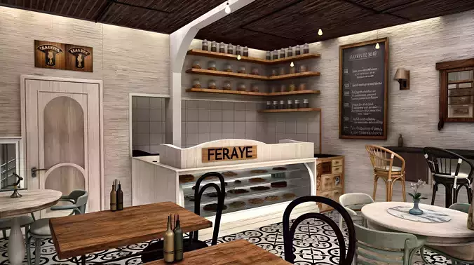 Cafe Interior Design Low-poly 3D model
