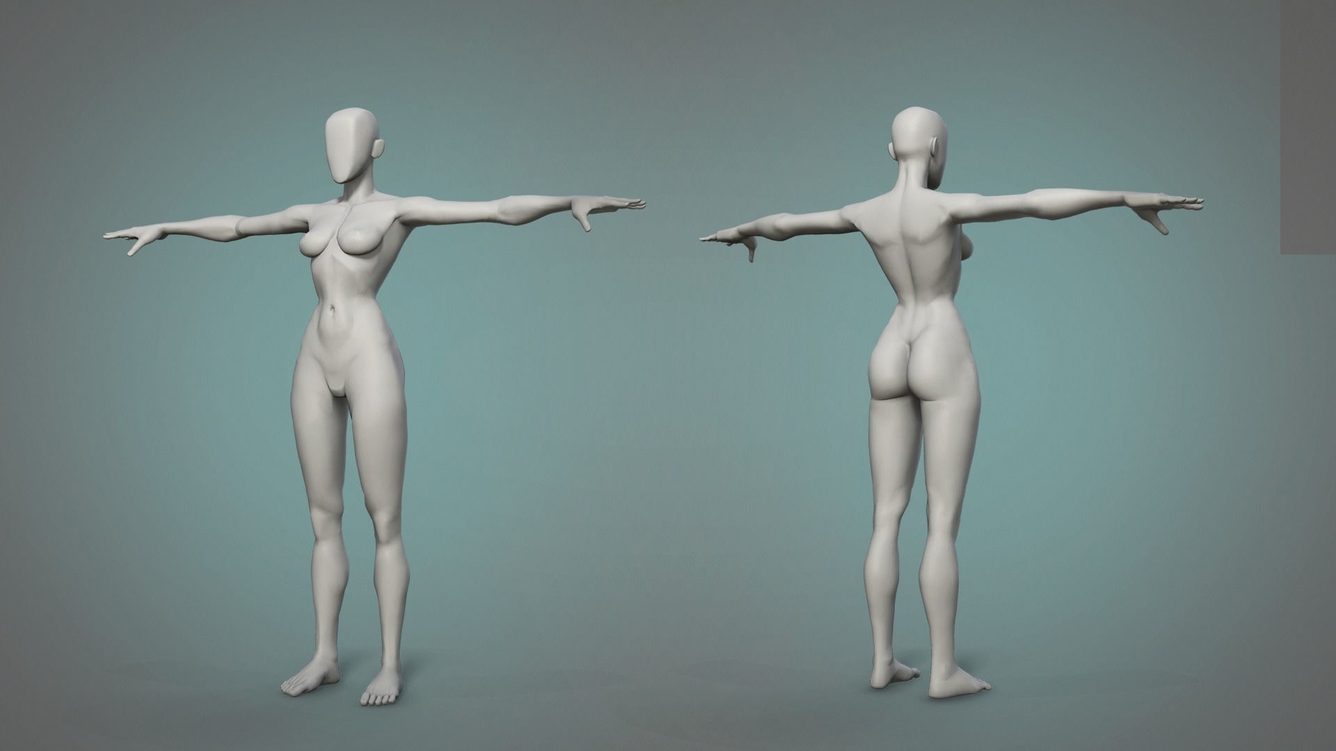 Male and female stylized basemesh Low-poly 3D model_3