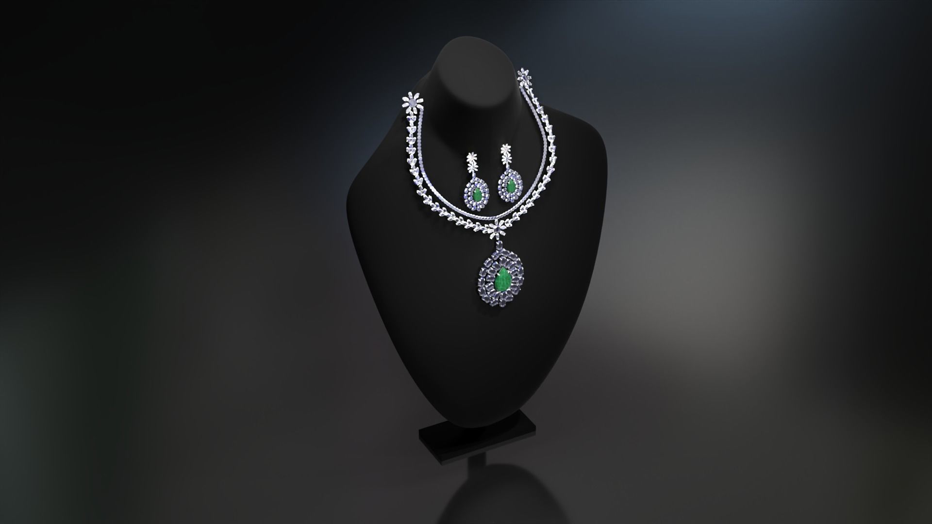 Mughal necklace and Earring 3D model_3