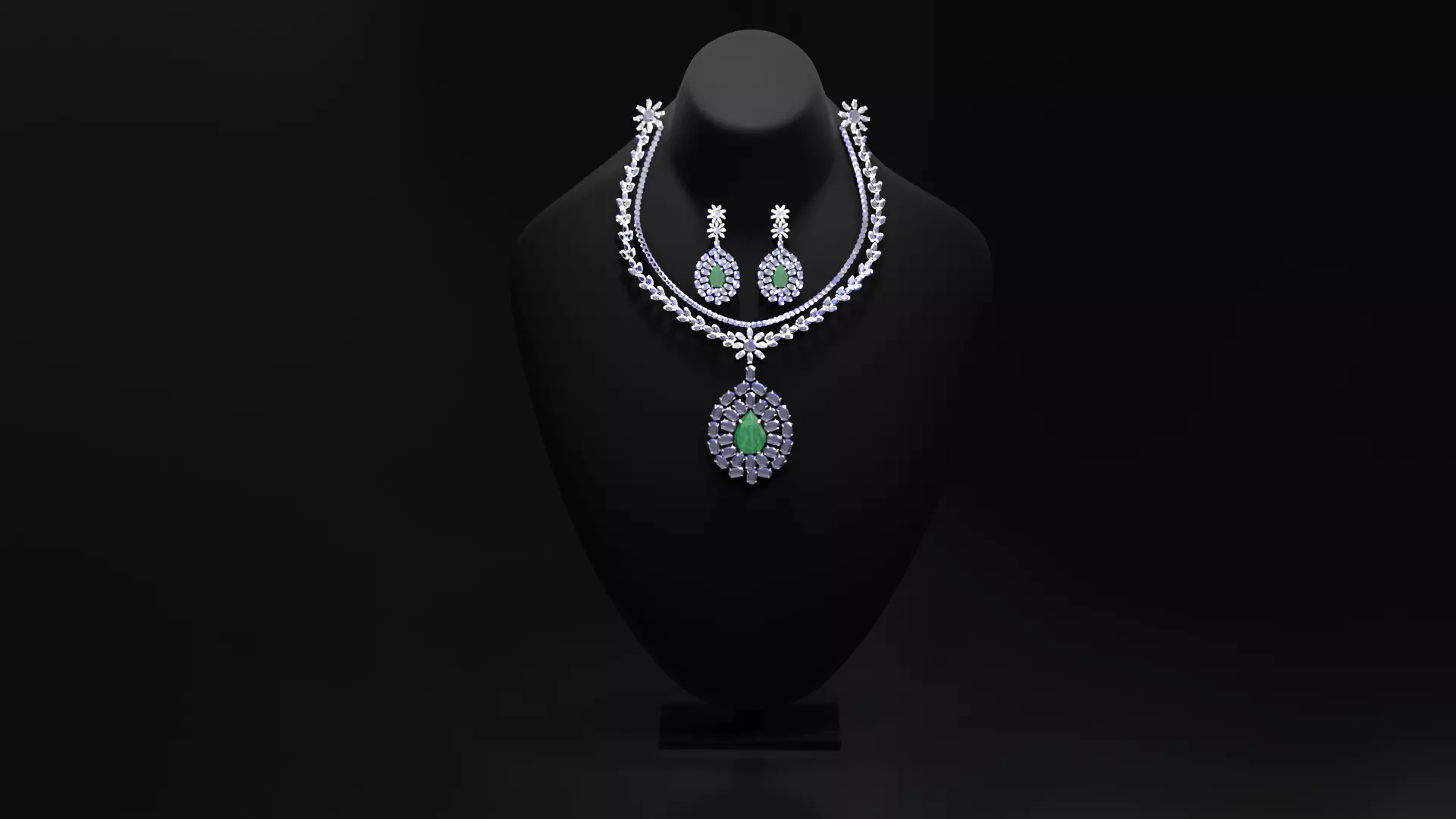 Mughal necklace and Earring 3D model_0