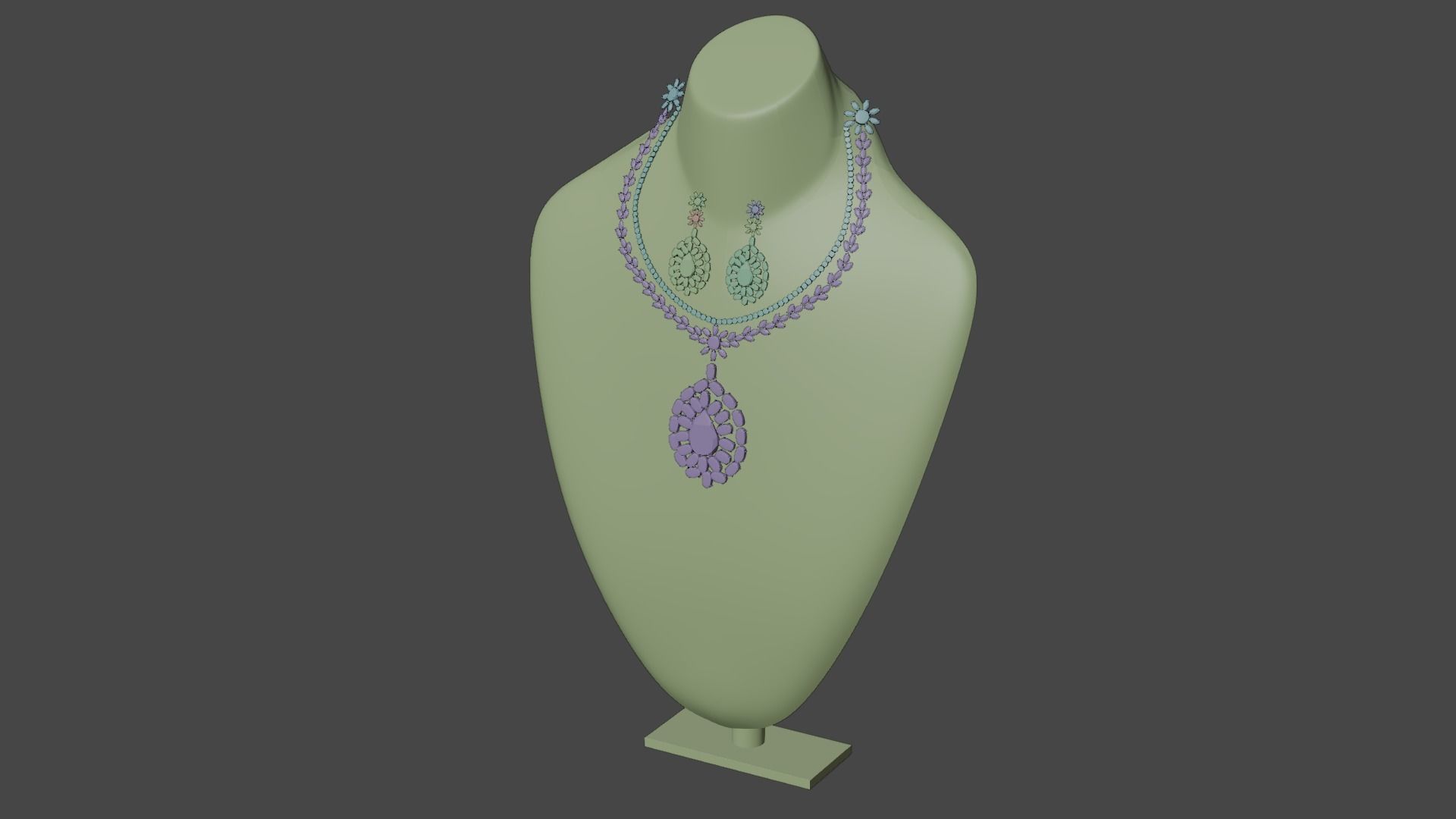 Mughal necklace and Earring 3D model_7