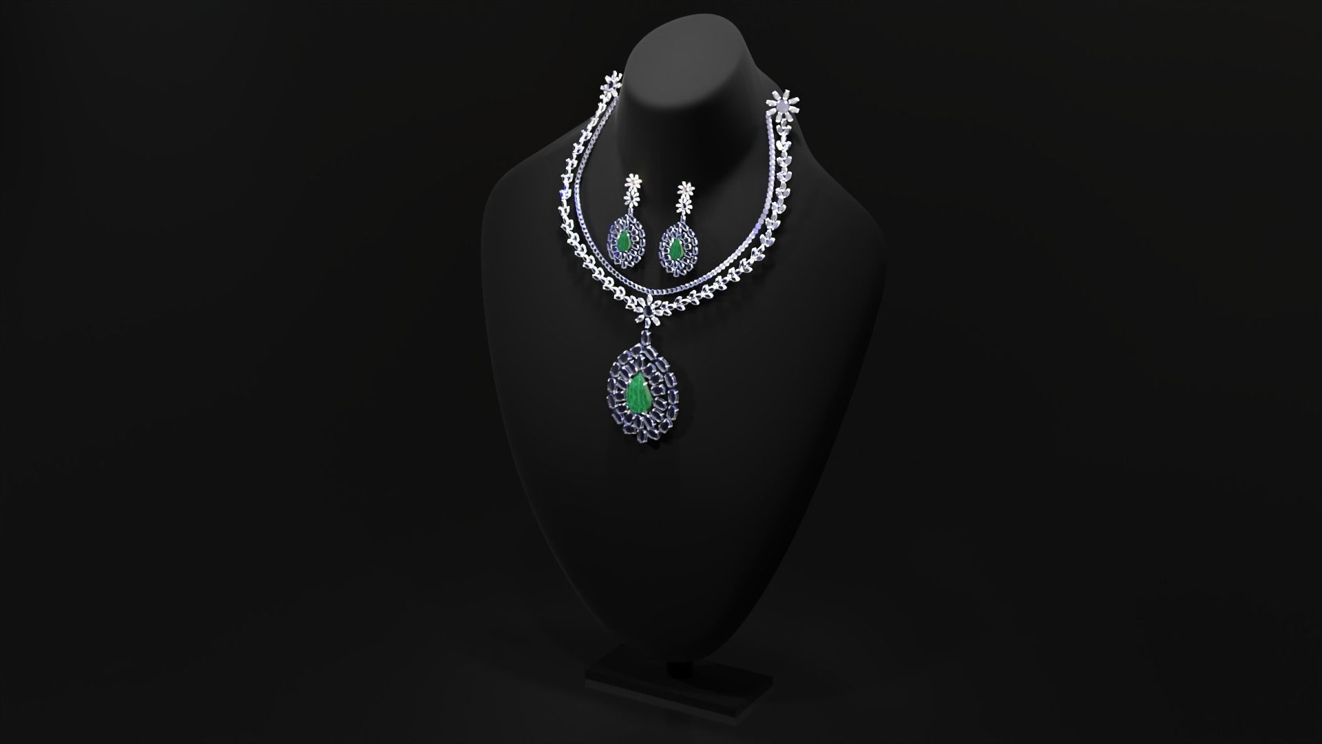 Mughal necklace and Earring 3D model_1