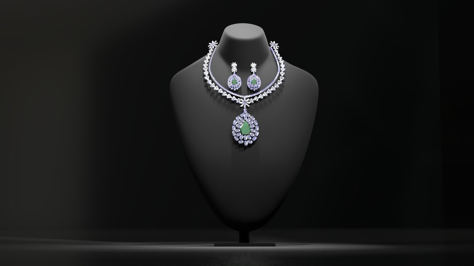 Mughal necklace and Earring 3D model_4