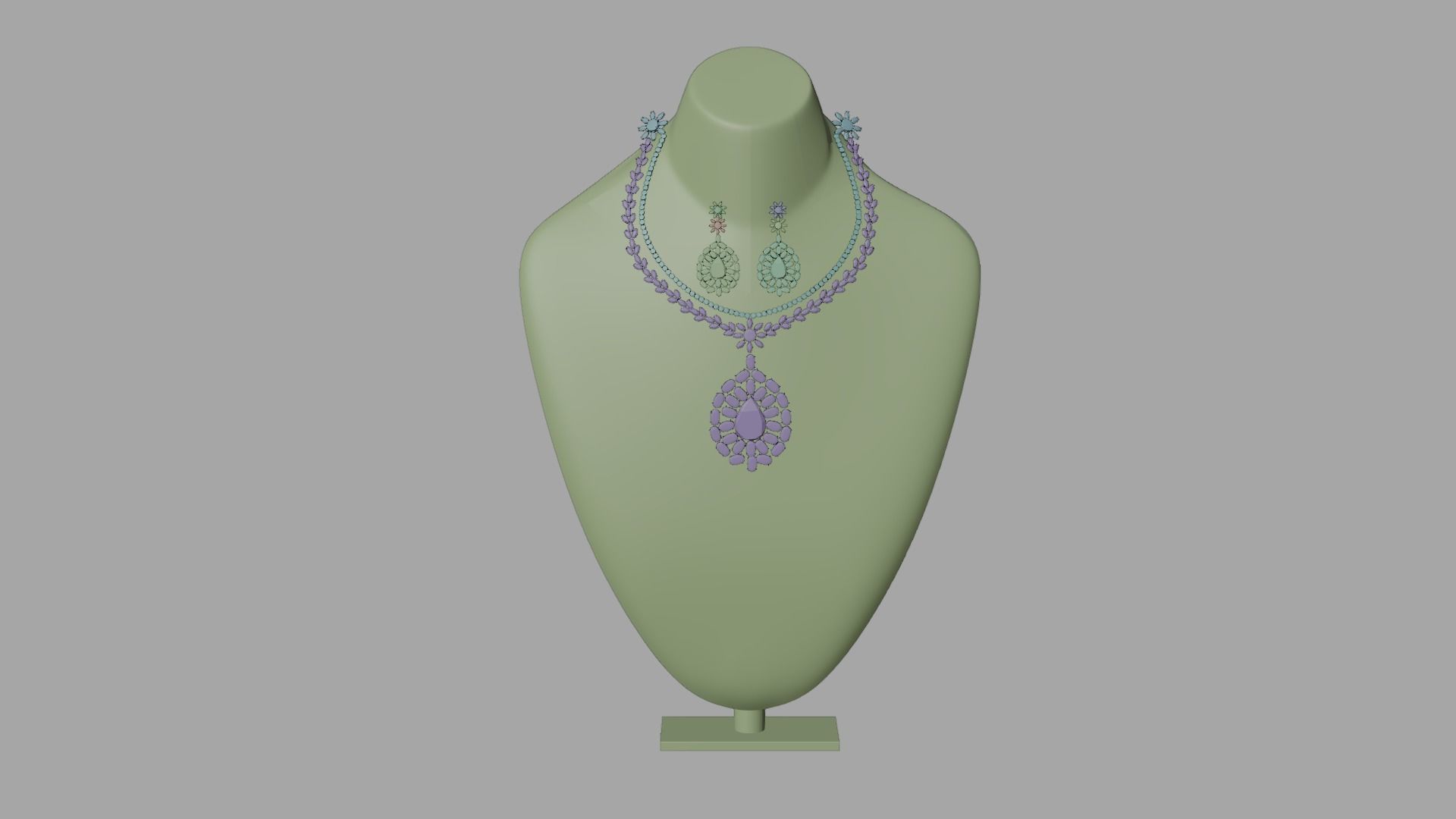 Mughal necklace and Earring 3D model_5