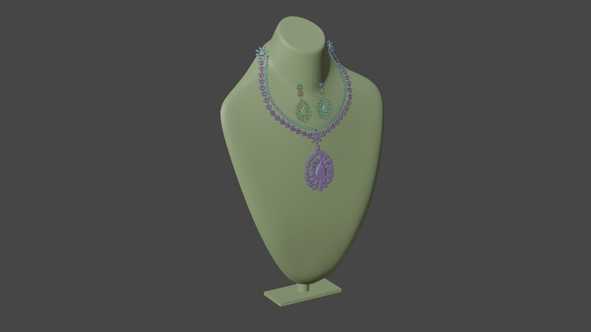 Mughal necklace and Earring 3D model_6