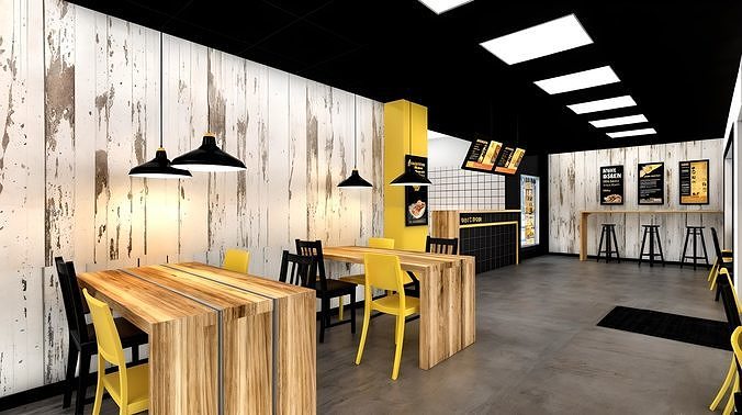 Fast food restaurant design Low-poly 3D model 3