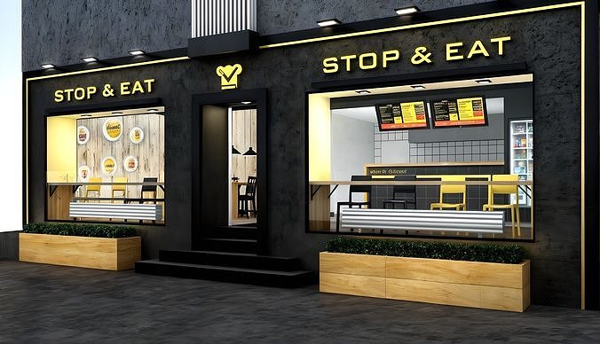 Fast food restaurant design Low-poly 3D model 4