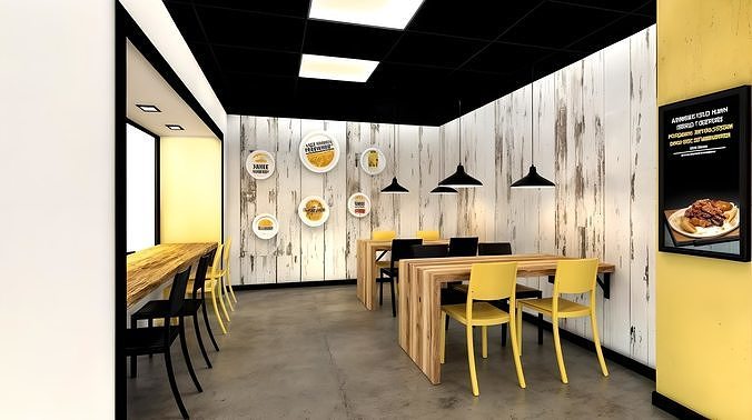 Fast food restaurant design Low-poly 3D model 2
