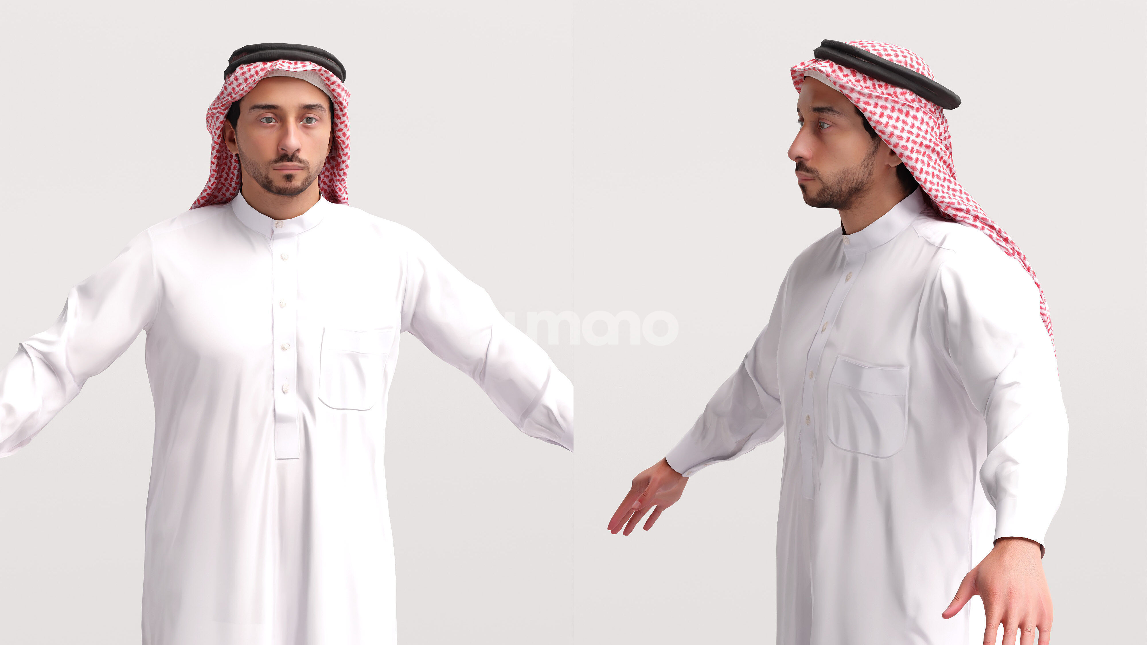 Arab man rigged - different thobe colors - 062-6642 Low-poly 3D model_4