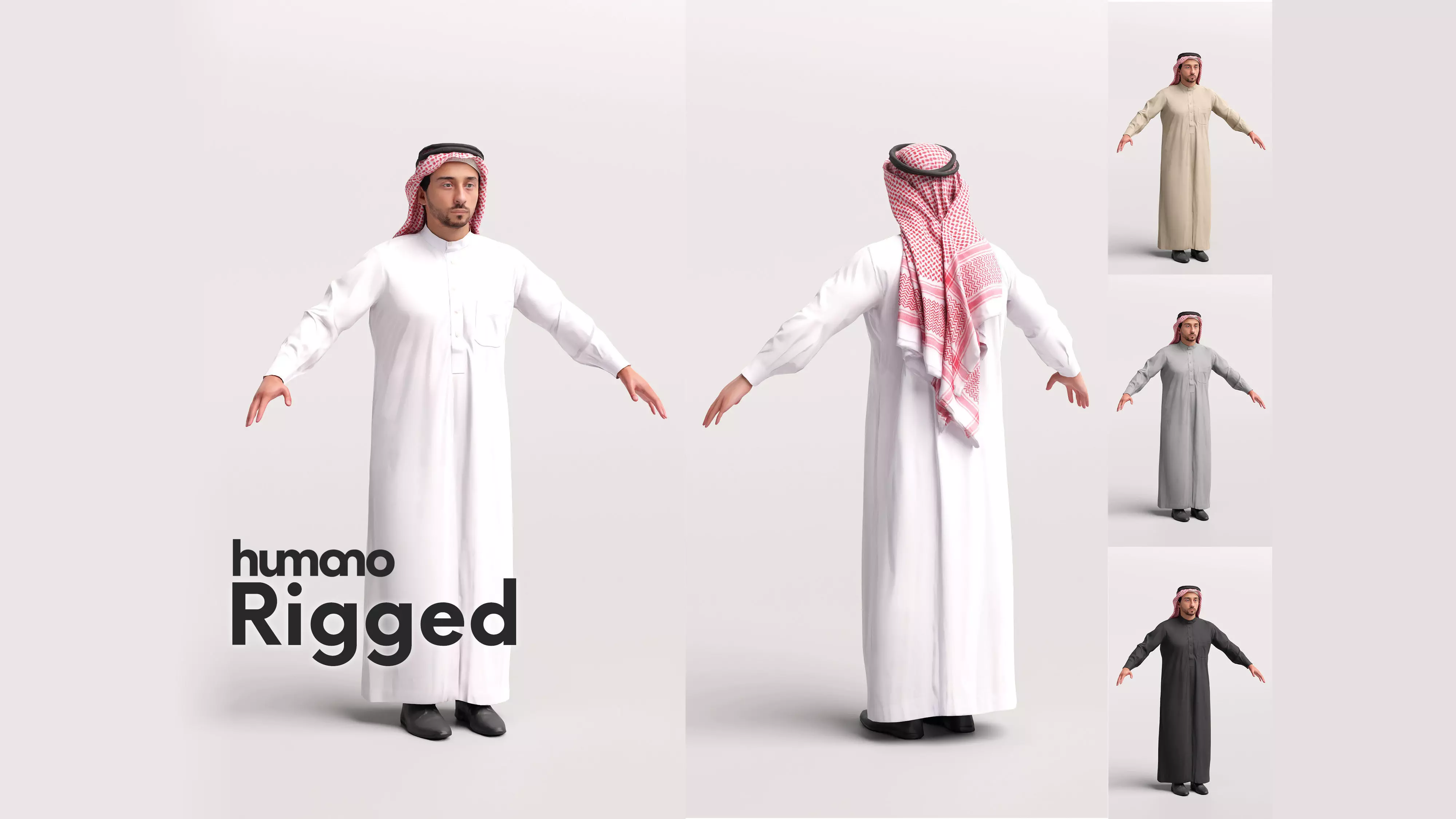 Arab man rigged - different thobe colors - 062-6642 Low-poly 3D model_0