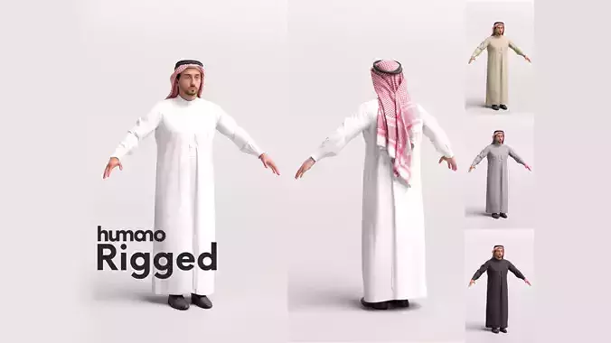 Arab man rigged -  different thobe colors - 062-6642 Low-poly 3D model