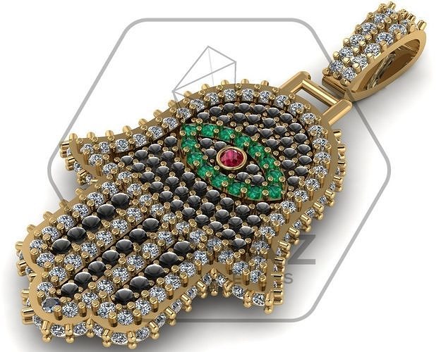 Hamsa-Hand Evil Eye Iced-out Pendant 3D print model 3D print model
