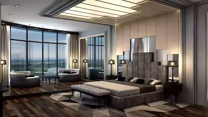 Modern Hotel Room Design Low-poly 3D model