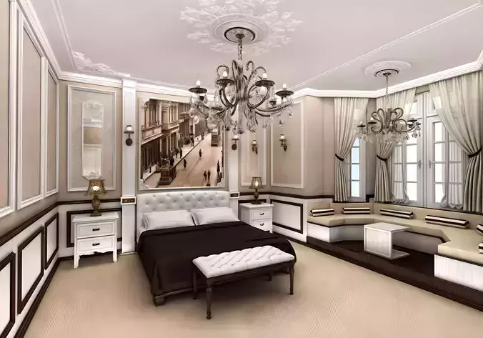 Classic Hotel Room Design Low-poly 3D model