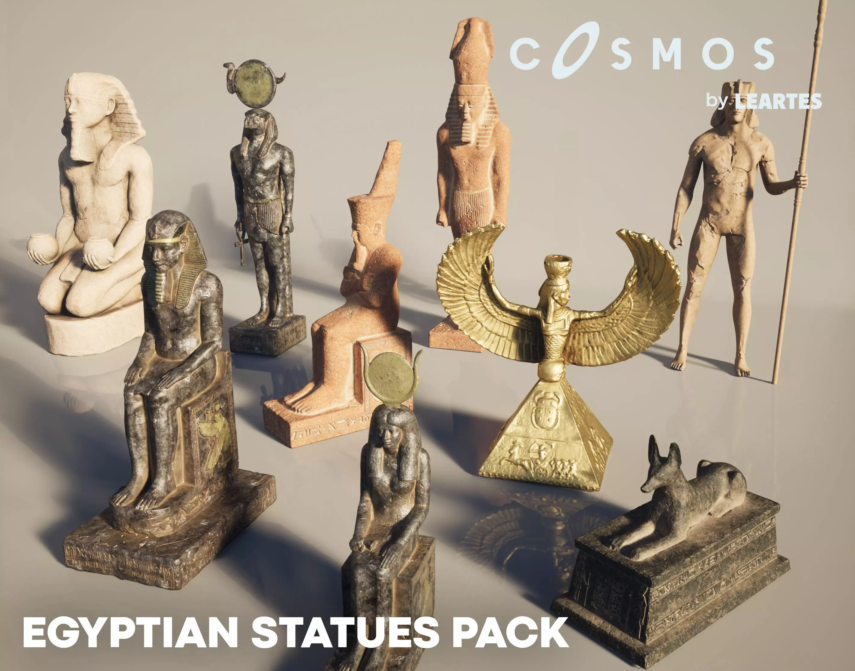 Egyptian Statues Pack Low-poly 3D model_0
