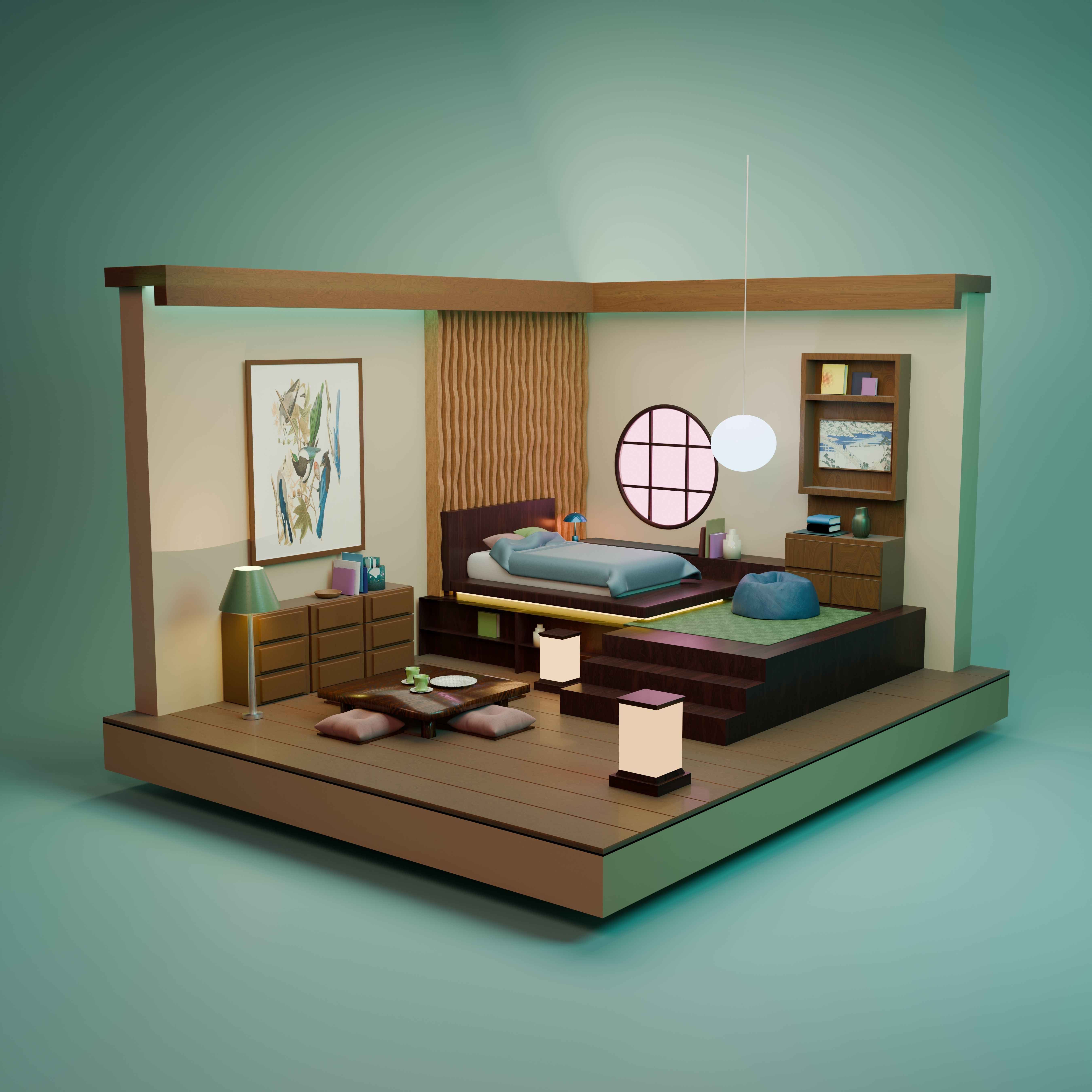 Japanese Isometric Bedroom 3D print model_1