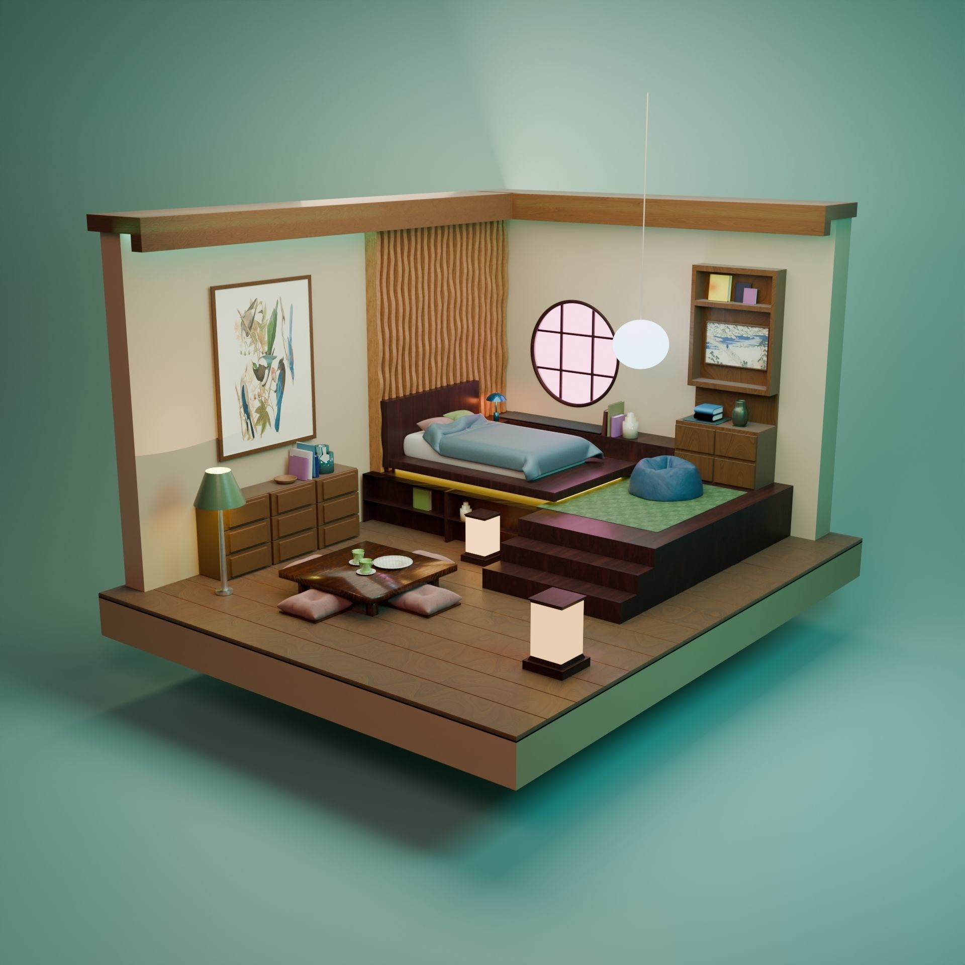 Japanese Isometric Bedroom 3D print model_4