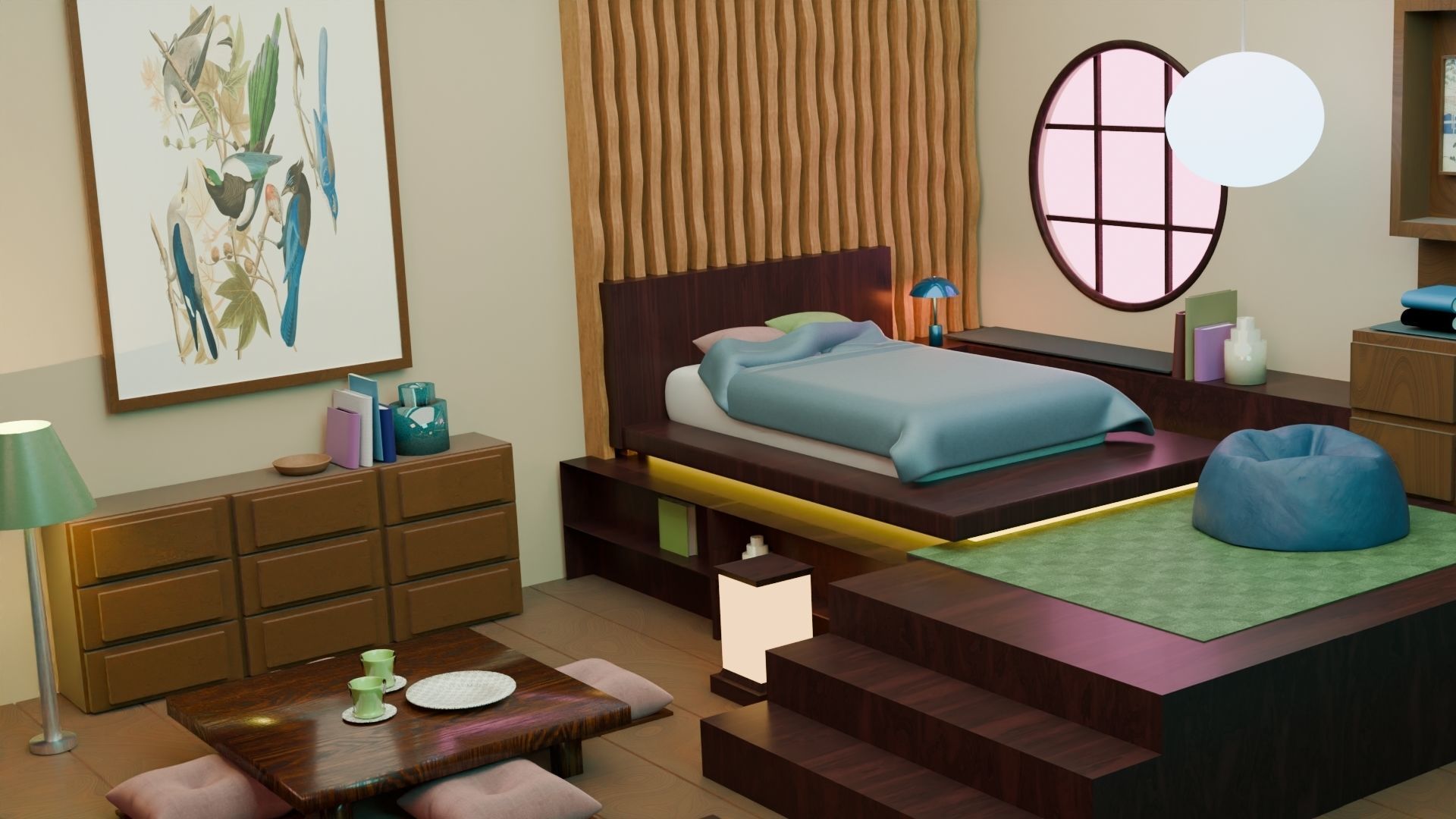 Japanese Isometric Bedroom 3D print model_2