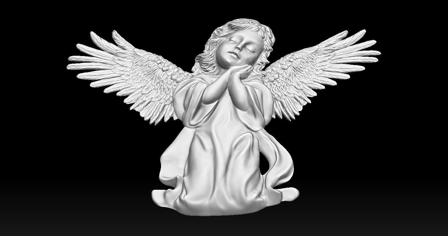 3D CNC carved relief model of Kneeling Angel of Mercy 3D print model_7