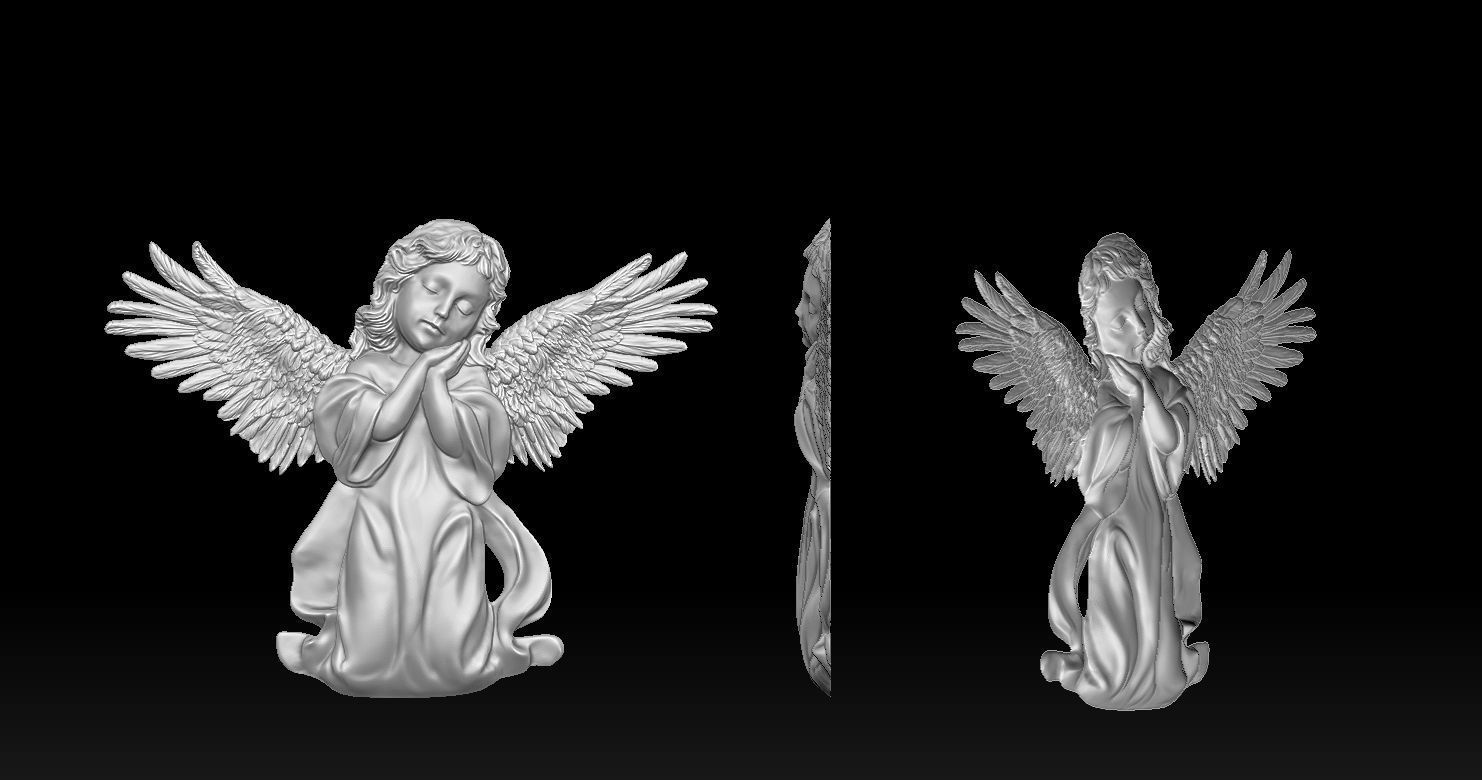 3D CNC carved relief model of Kneeling Angel of Mercy 3D print model_26