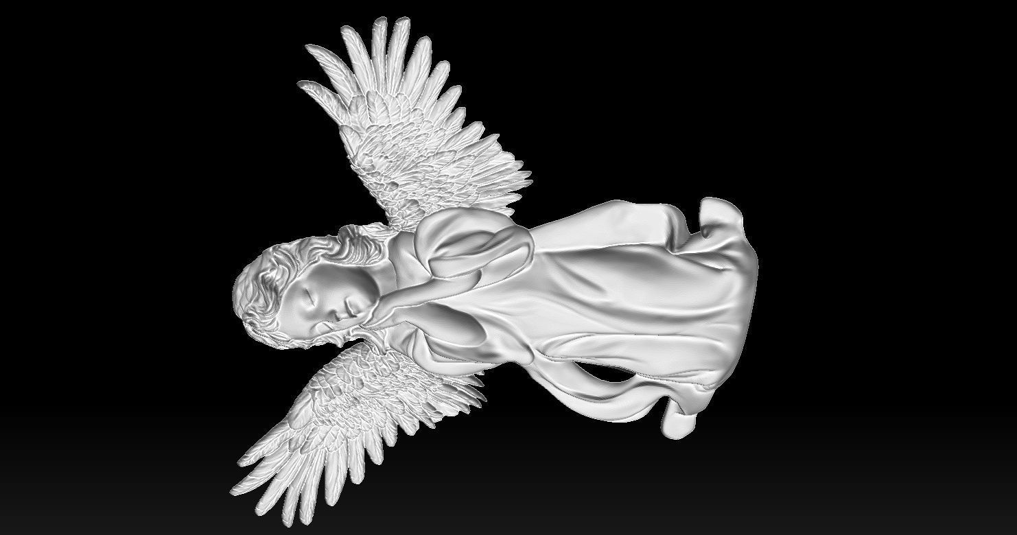3D CNC carved relief model of Kneeling Angel of Mercy 3D print model_9