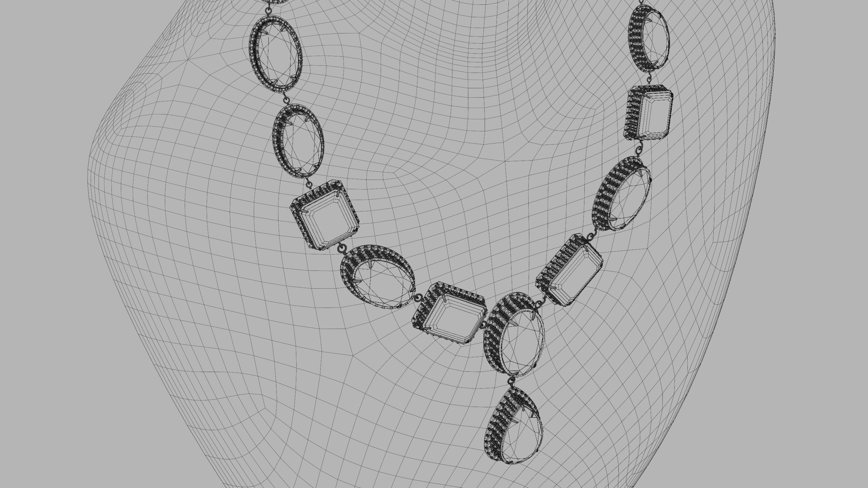 Mughal necklace Emerald and diamond 3D model_14