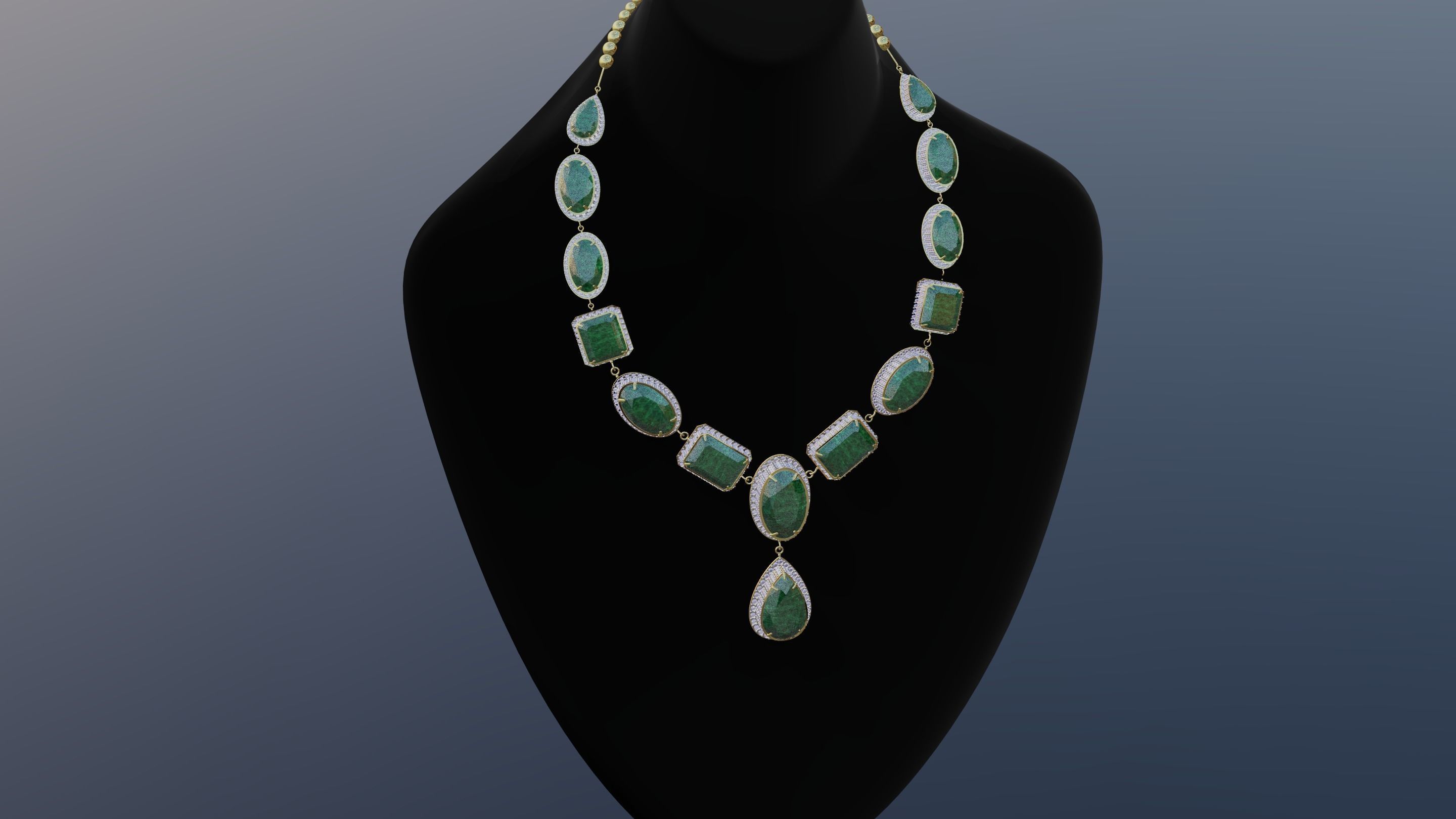 Mughal necklace Emerald and diamond 3D model_6