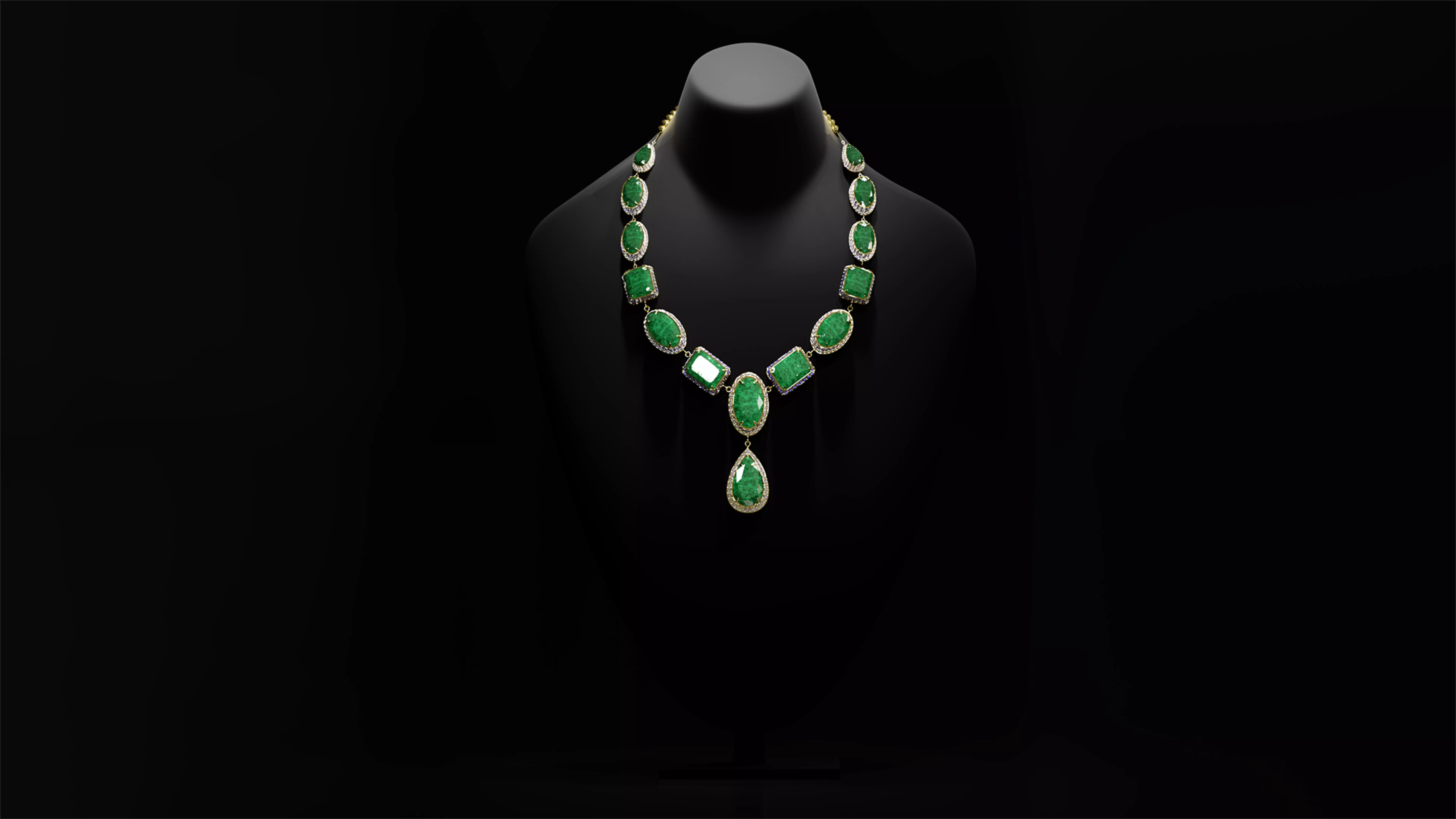 Mughal necklace Emerald and diamond 3D model_0