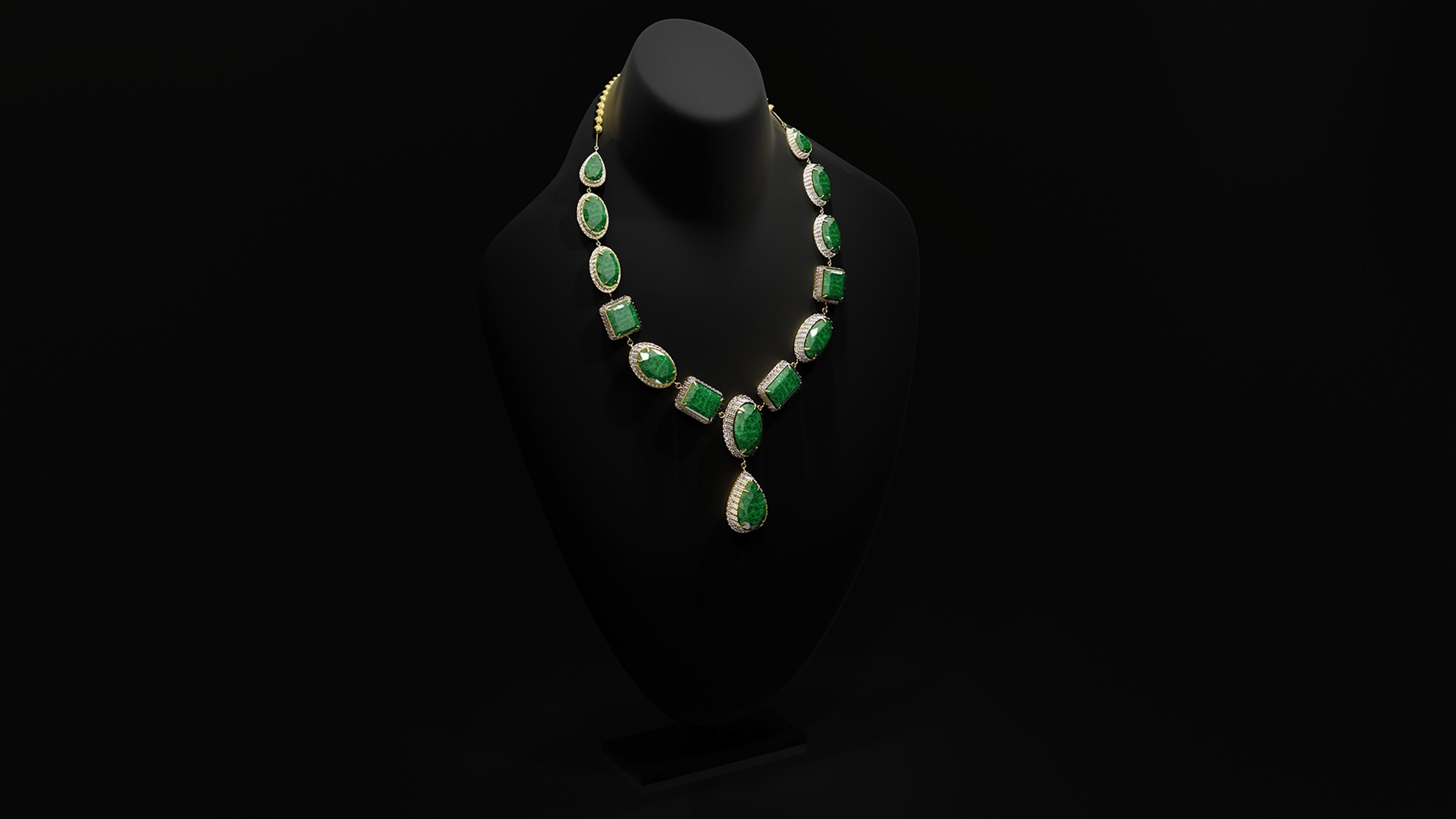 Mughal necklace Emerald and diamond 3D model_2