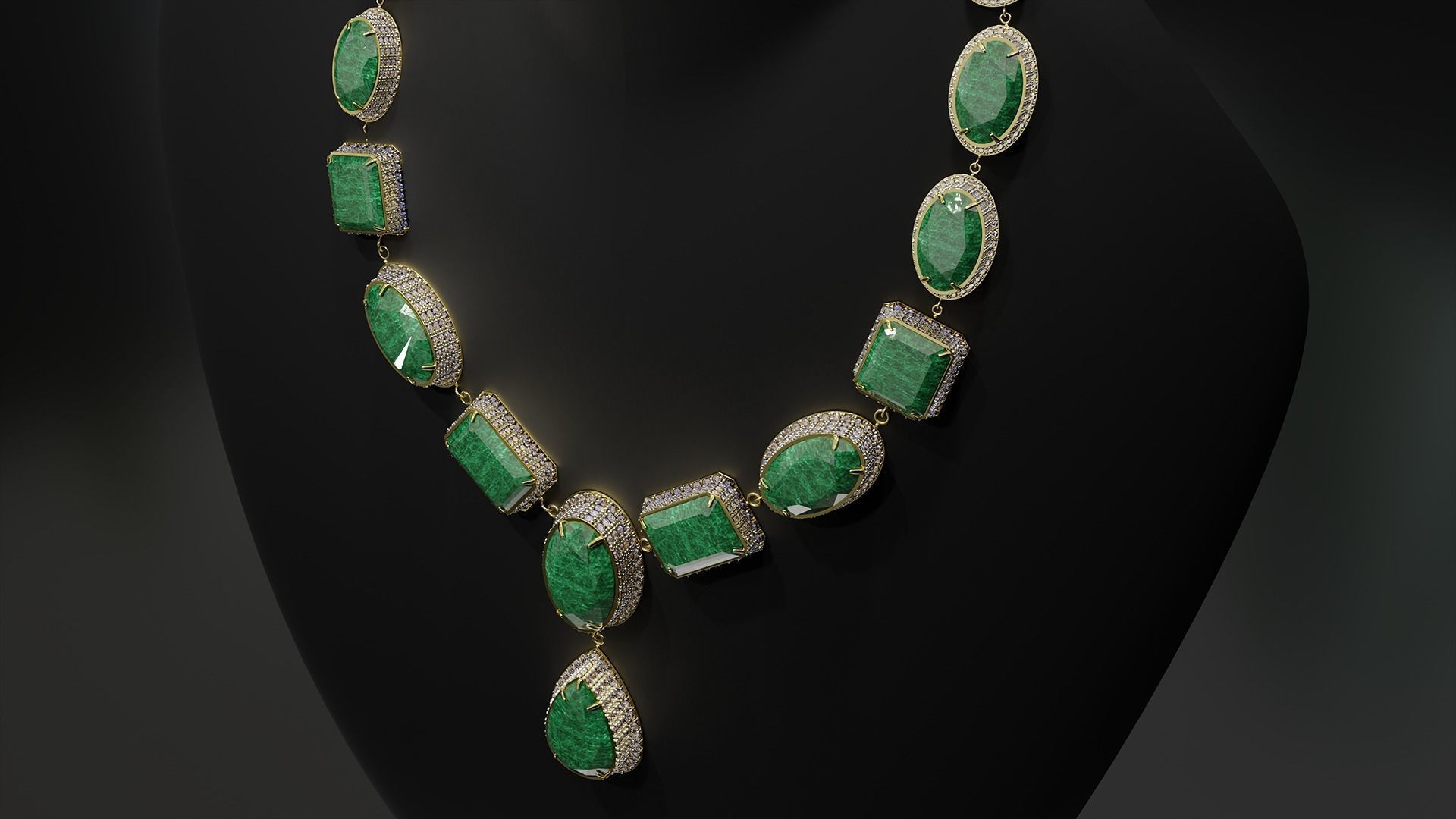 Mughal necklace Emerald and diamond 3D model_4